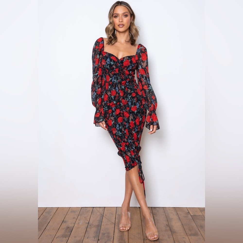 JAUS TINA LONG SLEEVE DRESS - BLACK ROSE
Floral Midi Dress size X-LARGE